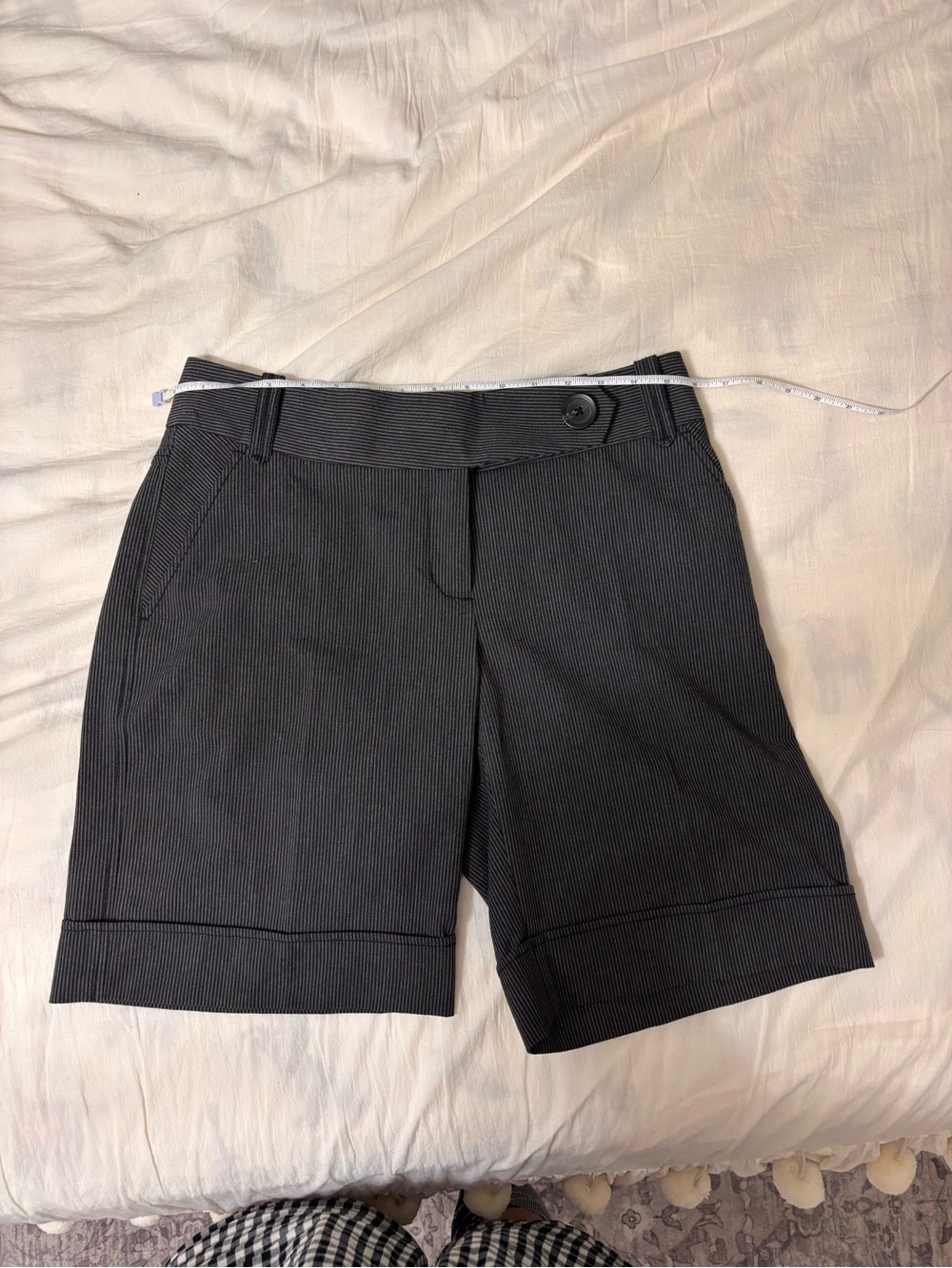 Tailored Black Pinstripe Bermuda Shorts - Women's Professional Fit